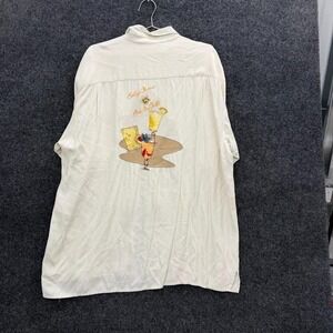 Bobby Chan Cocktail Graphic Hawaiian Shirt Men's XL Cream Embroidered